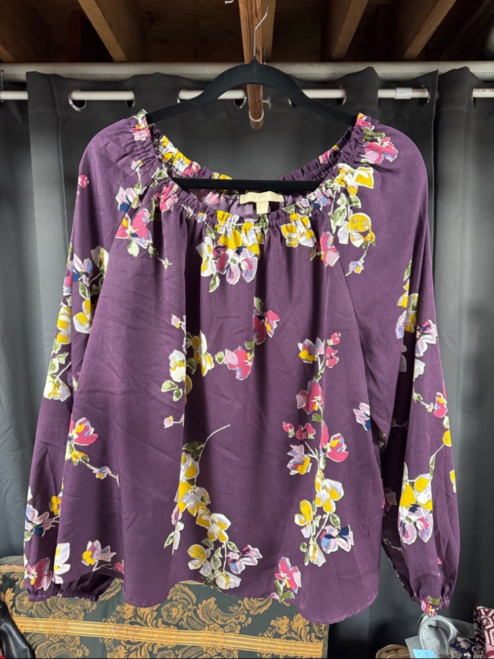 Women's Purple Floral Peasant Top